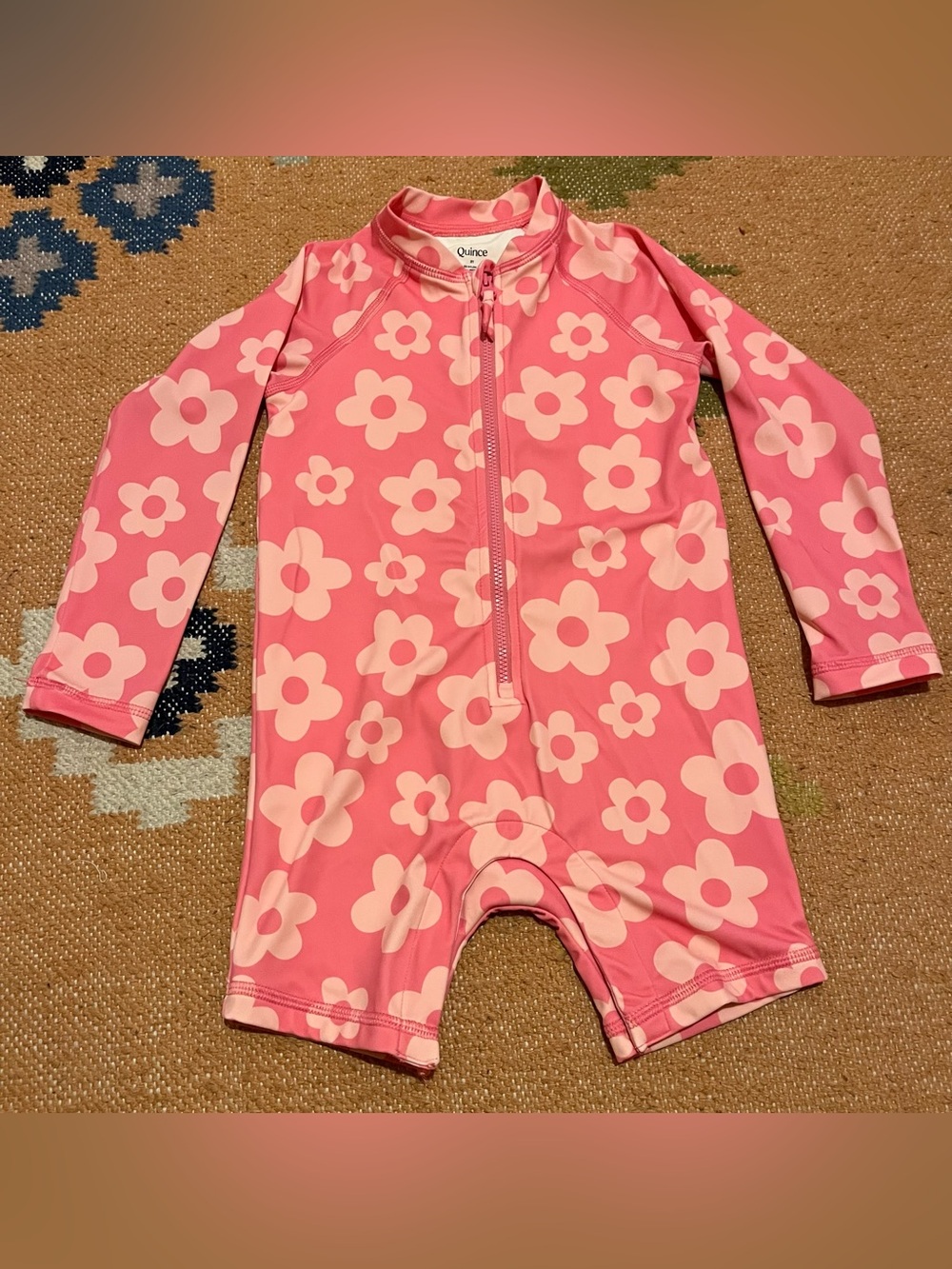 Quince Pink Peach Floral Long-Sleeve One-Piece Swim